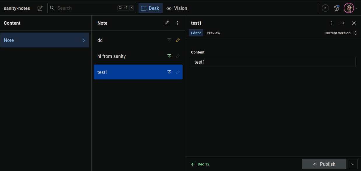 Sanity Studio mounted inside the Next 13 app